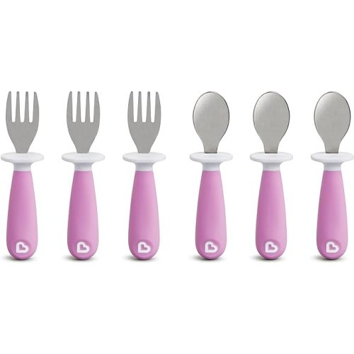 Munchkin® Raise™ Toddler Fork and Spoon Utensil Set, 6 Pack, Stainless Steel, Plastic, Purple - Raise Fork & Spoons - 6 Count (Pack of 1)