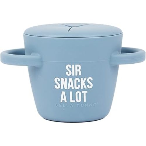 Bella Tunno Happy Snacker – Spill Proof Snack Cups for Toddlers and Babies, Snack Containers Made from Silicone BPA Free, Soft Opening & Removable Lid (Sir Snacks A lot)