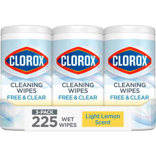 Clorox Cleaning Wipes, Light Lemon Scent, Dyes and Ammonia Free, 75 Count Pack of 3