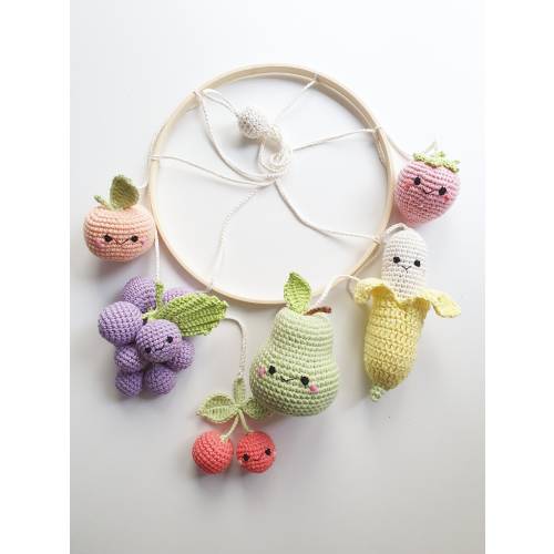 Crochet Baby mobile fruits,Baby Mobile, Baby Crib Mobile, nursery decor crochet fruit, baby shower gift, pastel color , baby room decor