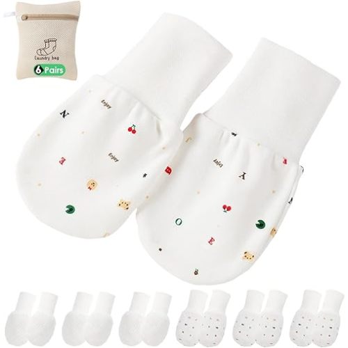 Baby Anti Scratch Mittens - No Scratch Mittens for Boys & Girls (6-12 Months) - 6 Pairs