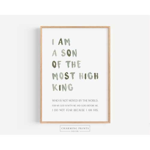 Sage Green Christian Nursery Decor I am a Son of the King art green nursery inspirational wall art minimalist art boy nursery decor COK8-A1