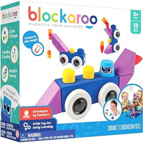 Magnetic Foam Blocks – STEM Preschool Toys for Children, Toddlers, Boys and Girls, The Ultimate Bath Toy – Roadster Set, Bath Building Blocks, Engineering Toys for Kids 3-6
