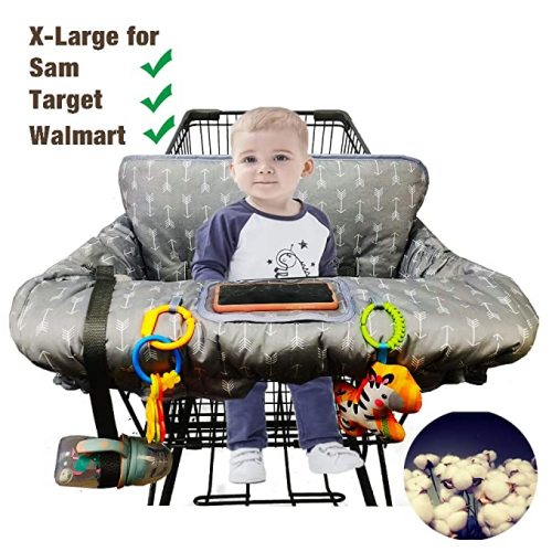 ICOPUCA Shopping Cart Cover for Baby boy Girl, Anti Slip Design, Cotton High Chair Cover, Machine Washable for Infant, Toddler, Grocery Cover (Grey)