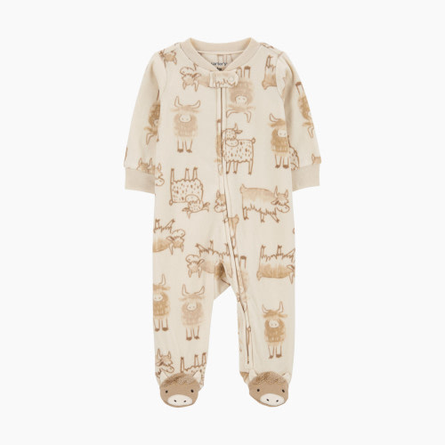 Carter's 2-Way Zip Fleece Sleep & Play Pajamas - Khaki, 3 M