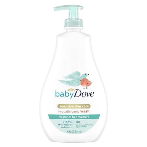 Baby Dove Sensitive Skin Care Baby Wash Fragrance Free Moisture For Baby Bath Time Fragrance Free and Hypoallergenic, Washes Away Bacteria 20 oz