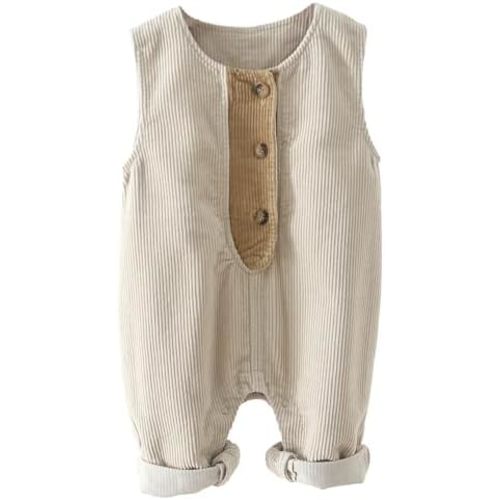 Happy Cherry Infant Baby Boy Girl Corduroy Overalls Romper Adjustable Button Suspender Big Pants Plain Romper Outfit Clothes