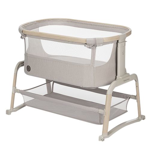 2-in-1 co-sleeper Iora Air with rocking function, breathable fabrics, foldable, incl. mattress & travel bag - Classic Beige Eco FR