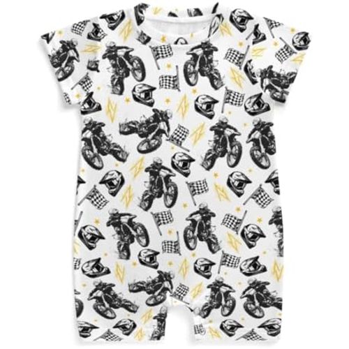 Cute Race Car Flag Black and White Plaid Baby Romper Tire Stars Checkered Vehicles Infant Outfit