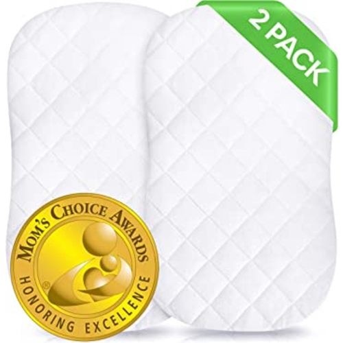 Baby Waterproof Bassinet Cover Compatible with Halo Bassinet Swivel, Glide, Premiere & Luxe Series Sleeper Mattress Pad – 2 Pack - Secure Envelope Design - Silky Soft Bamboo Mattress Protector White