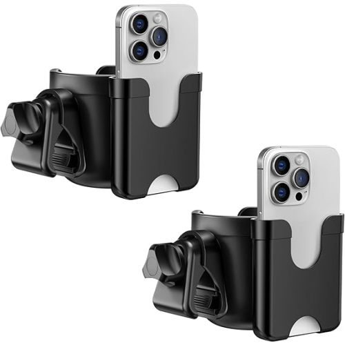 Guiseapue 2 Packs Cup Holder for Walker: Stroller Cup Holder Attachment with Phone Holder, Wheelchair/Stroller Accessories for Uppababy, Nuna, Doona, Bike, Scooter, Baby Travel Essential