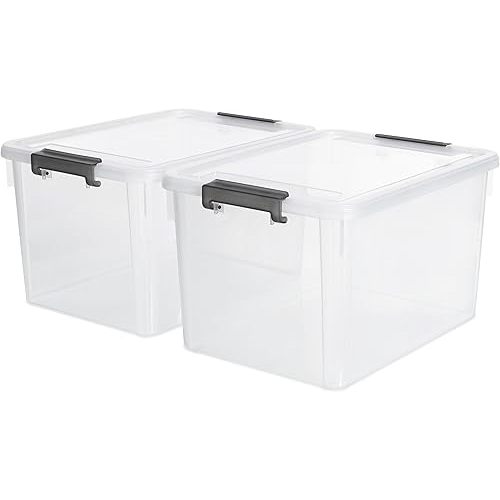 Citylife 32 QT Plastic Storage Bins with Latching Lids Stackable Storage Containers for Organizing Large Clear Storage Box for Garage, Closet, Classroom, Kitchen, 2 Packs