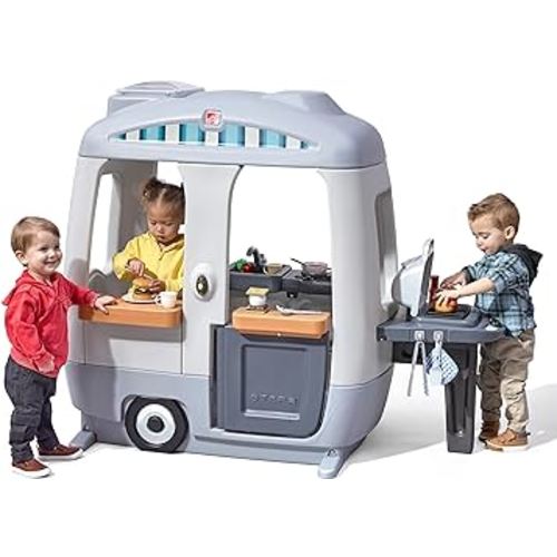 Step2 Adventure Camper Playhouse for Kids, Indoor/Outdoor Playset with Sounds, Toddlers 2+ Years Old, Realistic 50 Piece Camper Toy Accessory Set