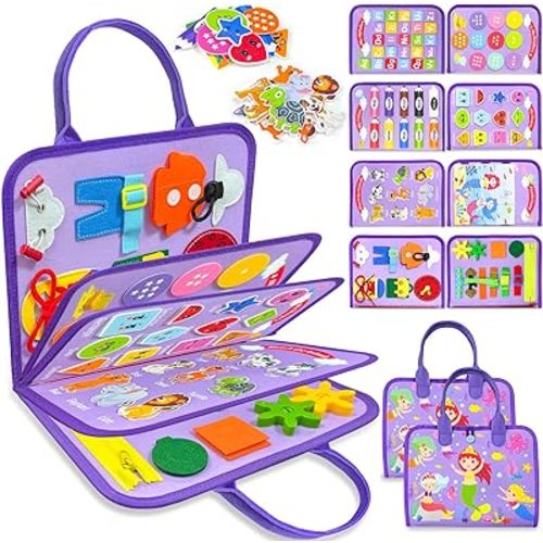 Toddler Busy Board Montessori Toys for 1 2 3 4 Year Old Boy Girl Birthday Gifts, Busy Book Sensory Learning Toys for Toddlers 1-3, Airplane Car Travel Educational Activities Ages 2-4