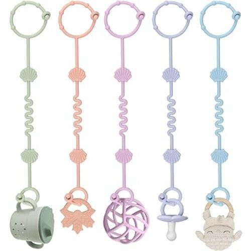 Toy Safety Straps, Kalovin Silicone Adjustable Baby Pacifier Teether Straps, Pack of 5 Toy Straps for Strollers, High Chair, Shopping Cart (Color 4)