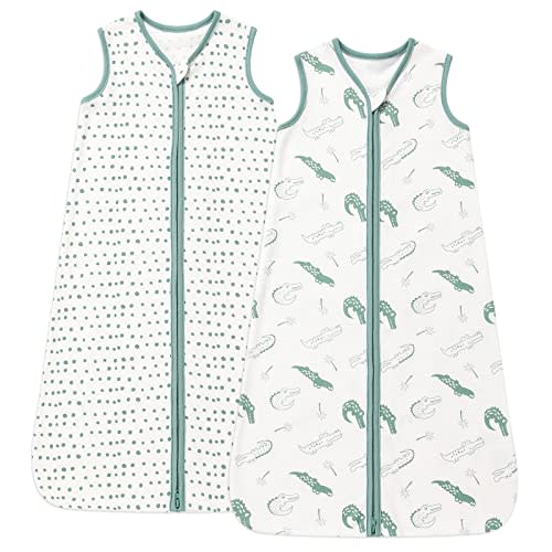 DaysU Baby Sleep Sack 0-6 Months 100% Cotton, Baby Boy Wearable Blanket 2-Way Zipper TOG 0.5, Breathable Lightweight Baby Sleeping Bag 2 Pack, Green Crocodile, Small