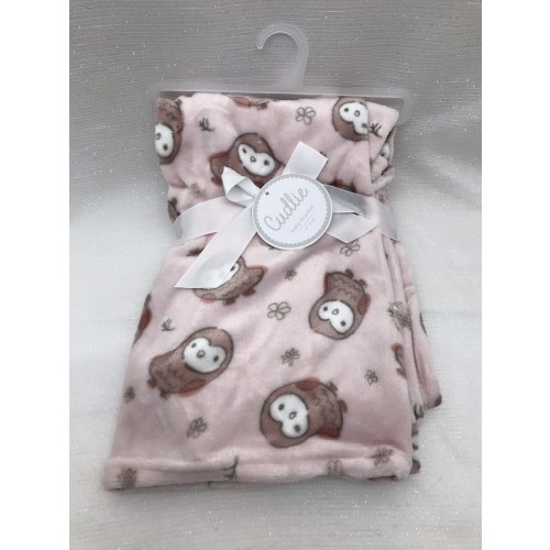 Cudlie Pink Owl Baby Blanket Flowers Girl Plush Lovey Floral Security 30x40 NEW