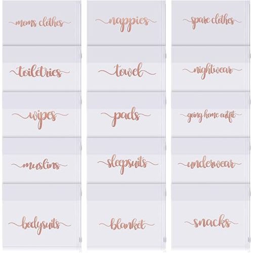 Boao 15 Pack Hospital Bags for Labor and Delivery 11 x 14 Inch Diaper Bag Organizing Pouches Resealable Maternity Hospital Pouches(Rose Gold Letter)