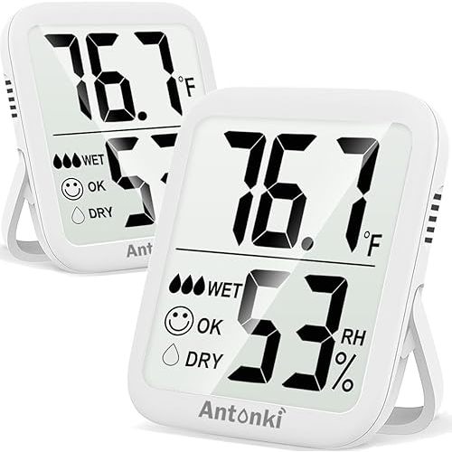 Antonki Room Thermometer for Home, 2 Pack Digital Temperature and Humidity Monitors for Home, Indoor Hygrometer Sensor, Humidity Gauge, Humidity Meter for Baby Room, Terrarium, Incubator, Greenhouse