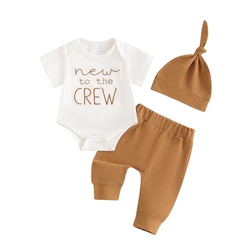 Twopumpkin Newborn Baby Boy Girl Clothes Outfits Short Sleeve Romper Bodysuit Cotton Pants and Hat Coming Home Outfit