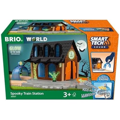 BRIO World – 36007 Smart Tech Sound Spooky Train Station | Kid-Friendly Train Set Accessory | Interactive Sound and Light Effects | Glow-in-The-Dark Feature | Made with FSC-Certified Wood
