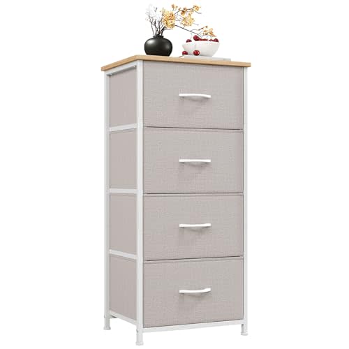 Somdot Tall Dresser for Bedroom with 4 Drawers, Storage Organizer Chest of Drawers with Removable Fabric Bins for Living Room Closet Bedside Nursery Laundry Entryway Hallway, Ash Grey
