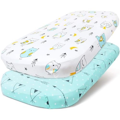 Stretchy Bassinet Sheet Set BROLEX 2 Pack Snug Fitted Cradle Fitted Sheets for Bassinet Pads/Mattress, for Boys Girls,Unisex,Ultra Soft Breathable,Arrow & Owl