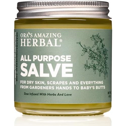 Ora's Amazing Herbal All Purpose Salve, Herbal Healing Skin Balm with Tea Tree, Natural Cream for Dry Cracked Hands, Comfrey Calendula Plantain Thyme Beeswax, Soothing Itch Relief, 4 oz