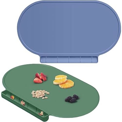 Silicone Placemat for Baby, Silicone Baby Toddlers Non-Slip Tablemats Stain Resistant Anti-Skid Reusable Dishwasher Safe Table Mats, Portable Food Mat Travel (Oxford Green/Lake Blue)