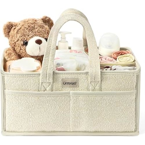 URMYWO Diaper Caddy Organizer - Portable Baby Diaper Caddy with Handle, Large Nursery Organizer Storage Basket for Newborn Essentials, Baby Registry Must Have Shower Gift for Home and Car Travel