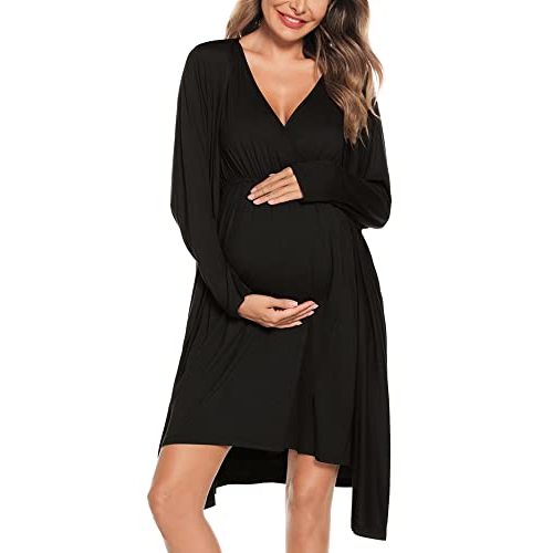 SWOMOG Women Maternity Nursing Gown and Robe Set 3 in 1 Labor Delivery Nursing Nightgown for Breastfeeding Hospital Bathrobe