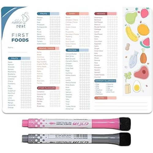 Nibble and Rest Baby's First Foods Tracker Fridge Magnet, Dry Erase Activity Poster, Daily Food Log, 101 Before One, Baby Food Chart/Checklist 25x35cm
