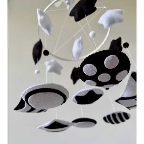 Big Black and White Monochrome Montessori Baby Mobile Developmental toy for a newborn Personalized