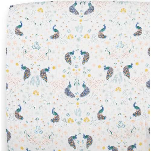 Cotton Print Muslin Standard-Size Crib Sheet, Peacock