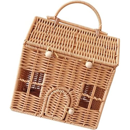 Wicker Suitcase Decorative House Rattan Basket with Handle Food Storage Box for Picnics and Family Gatherings