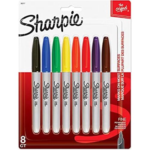 Sharpie Permanent Markers, Fine Point, 8 Pack, Assorted Colors (30217PP)