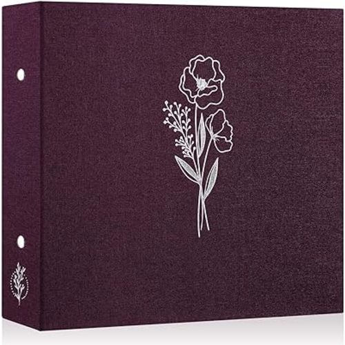 Lanpn 12x12 inch Scrapbook Photo Album, Linen Cover Archival Acid Free Top Load 3 Ring Binder Folder Photo Book 12 x 12 with 30 Plastic Sleeves 60 Pages (Purple)