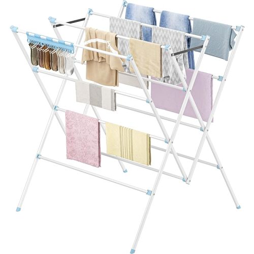 HOMIDEC Drying Rack Clothing,Large 12 Drying Poles with Sock Clips Clothes Drying Rack,Foldable Portable Laundry Drying Rack for Air Drying Clothing,Towels,Delicate Eac,Indoor Outdoor Use.Silver