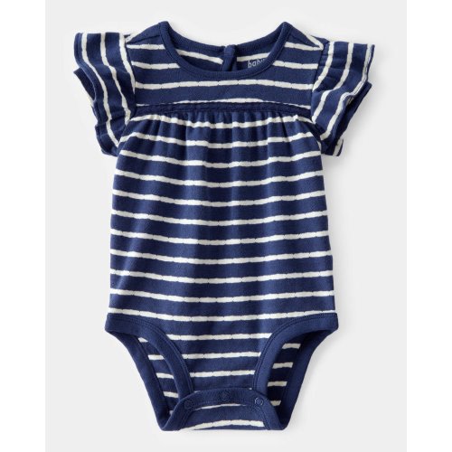 Baby Pointelle Striped Ruffle Short-Sleeve Bodysuit - Navy/White - OshKosh | Carter's