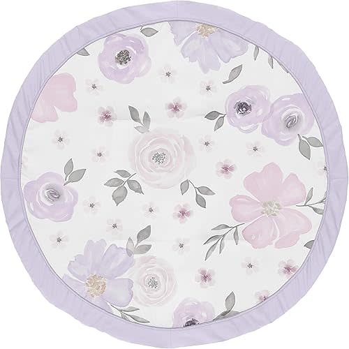Sweet Jojo Designs Lavender Purple, Pink, Grey and White Shabby Chic Playmat Tummy Time Baby and Infant Play Mat for Watercolor Floral Collection - Rose Flower