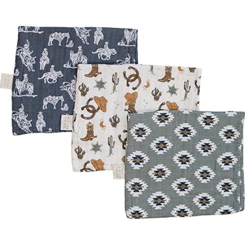 Mebie Baby Burp Cloths, Outlaw Cowboy, Muslin Burp Cloth Set for Spit Up, Drool, and More, Boho Burp Cloths for Baby Boy and Girl, Baby Must Haves for Registry Lists and Gifts for Newborns