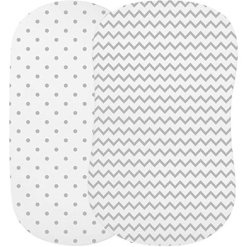 Bassinet Sheet Set 2 Pack - Baby Bassinet Sheets with 100% Jersey Cotton - Bassinet Sheets for Baby Girl and Boy, Newborn Essentials (Grey Chevron and Polka Dot)