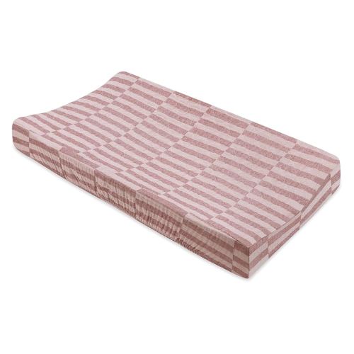 Babyletto 100% Quilted Organic Cotton Changing Pad Cover, GOTS-Certified, Fitted 360°, Ultra-Soft and Breathable Muslin - Maroon Offset Stripe