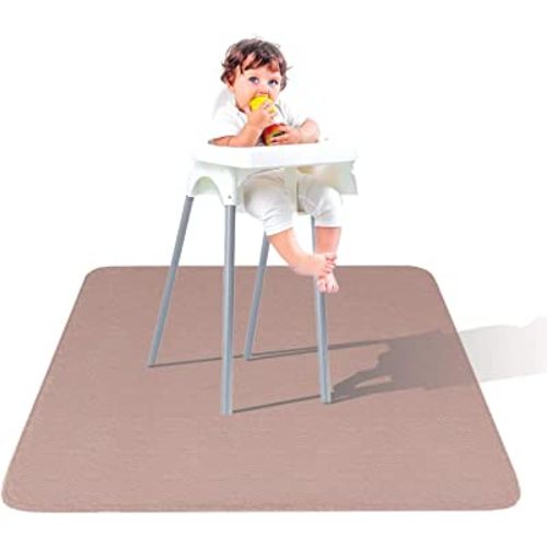 Brown Leather Splat Mat - Waterproof Baby High Chair Floor Mat | High Chair Mat | Splat Mat for Under High Chair | Baby Food Mat | Splash and Spill Mat | Under Highchair Mat (Brown, Square)