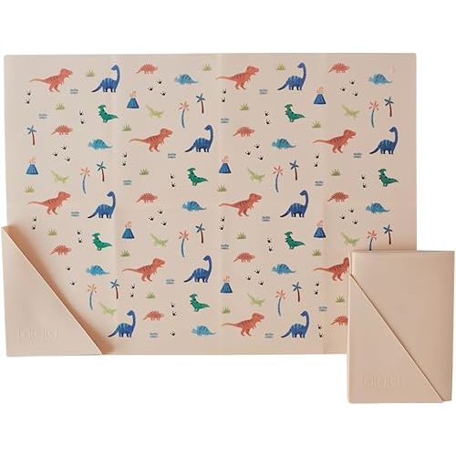 Austin Baby Co Silicone On-The-Go Foldable Placemat | Portable, BPA-Free, Easy to Clean and Perfect for Travel for Babies, Toddlers and Kids. (Dinosaur Warm Cream)