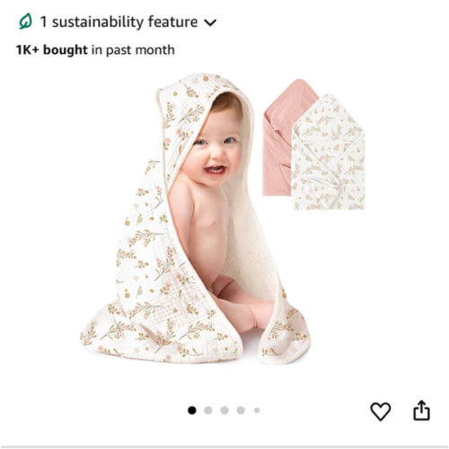 Konssy 2-Pack Muslin Hooded Baby Towels, 100% Cotton, Ultra-Soft & Absorbent Baby Bath Towels with Hood for Newborn & Infant (Pink, Floral,30" x 30")