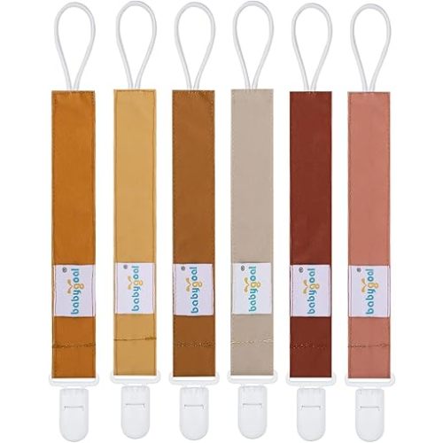 Babygoal Neutral Pacifier Clips, 6 Pack