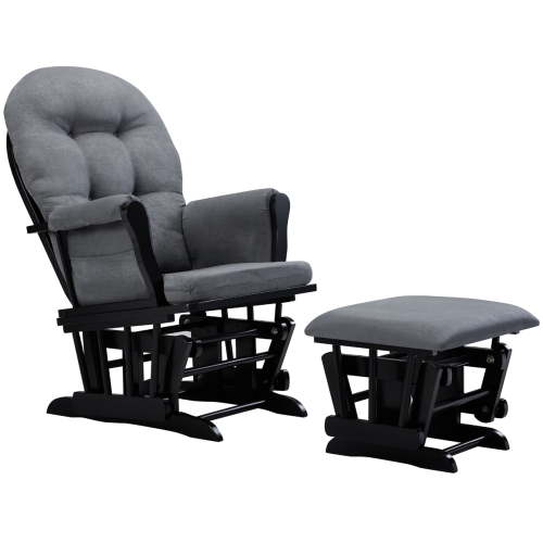 Angel Line Windsor Glider Chair and Ottoman, Black Frame, Dark Gray Cushions