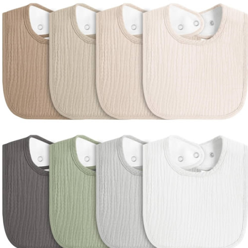 8-Pack Baby Muslin Bibs, Soft Cotton Drool Bibs for Boys Girls, Adjustable and Absorbent Newborn Bib Set for Feeding and Drooling