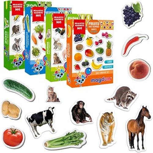 Fridge Magnets for Kids 85: Zoo, Farm, Fruits, Vegetables - 4 Box